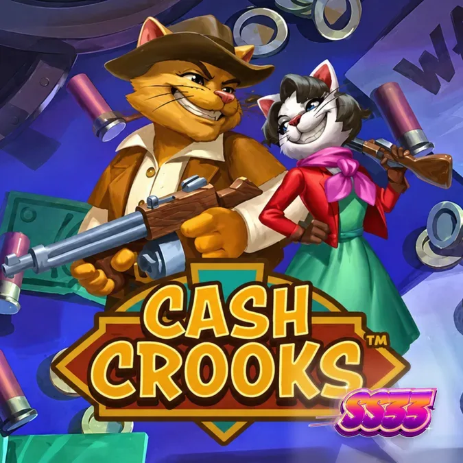 Interface do jogo de slot Cash Crooks com os personagens Betty e Clyve